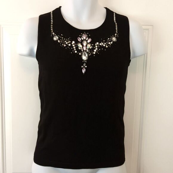 Jackie Jean black sleeveless blouse with beading - Picture 1 of 11